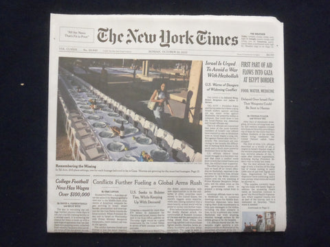 2023 OCTOBER 22 NEW YORK TIMES-FIRST PART OF AID FLOWS INTO GAZA AT EGYPT BORDER