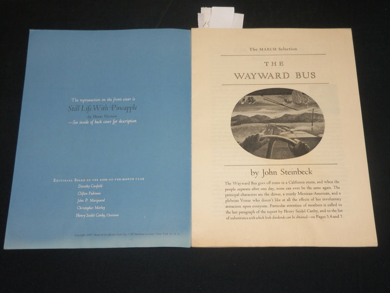 1947 FEBRUARY BOOK OF THE MONTH CLUB NEWS MAGAZINE - JOHN STEINBECK - J 5788