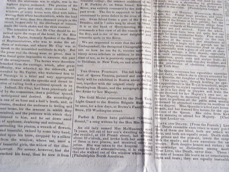 1839 AUGUST 14 DAILY EVEING TRANSCRIPT BOSTON NEWSPAPER - HENRY CLAY - NP 4183