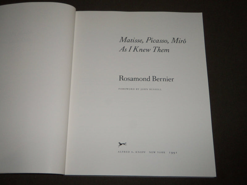 1991 MATISSE PICASSO MIRO AS I KNEW THEM CATALOG BY ROSAMOND BERNIER - KD 5078