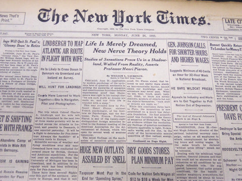 1933 JUNE 26 NEW YORK TIMES - LIFE IS MERELY DREAMED NEW NERVE THEORY - NT 5246