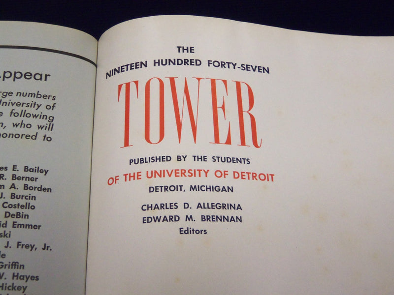 1947 TOWER UNIVERSITY OF DETROIT YEARBOOK - MICHIGAN - GREAT PHOTOS - YB 793