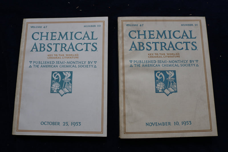 1953 CHEMICAL ABSTRACTS SEMI-MONTHLY MAGAZINE-LOT OF 21 -VOL. 47 #S 2-22 -O 3377