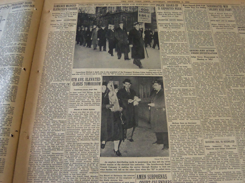 1938 DEC 3 NEW YORK TIMES - 6TH AVE L TO SHUT DOWN MIDNIGHT TOMORROW - NT 6236