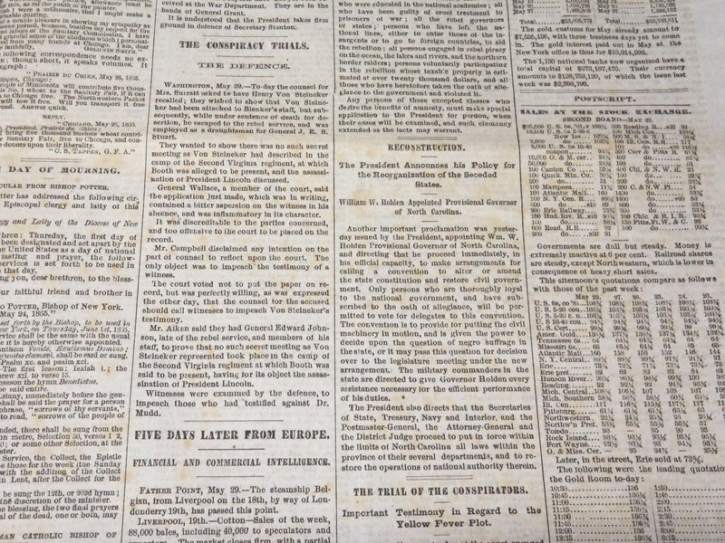 1865 MAY 30 THE EVENING POST NEWSPAPER - JEFF. DAVIS - SURRATT - NP 4956