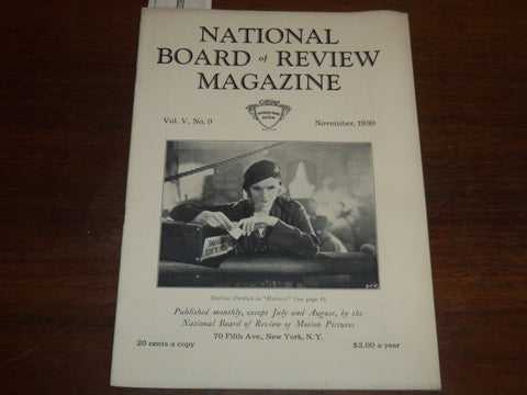 1930 NOVEMBER NATIONAL BOARD OF REVIEW MAGAZINE - MARLENE DIETRICH - K 1137