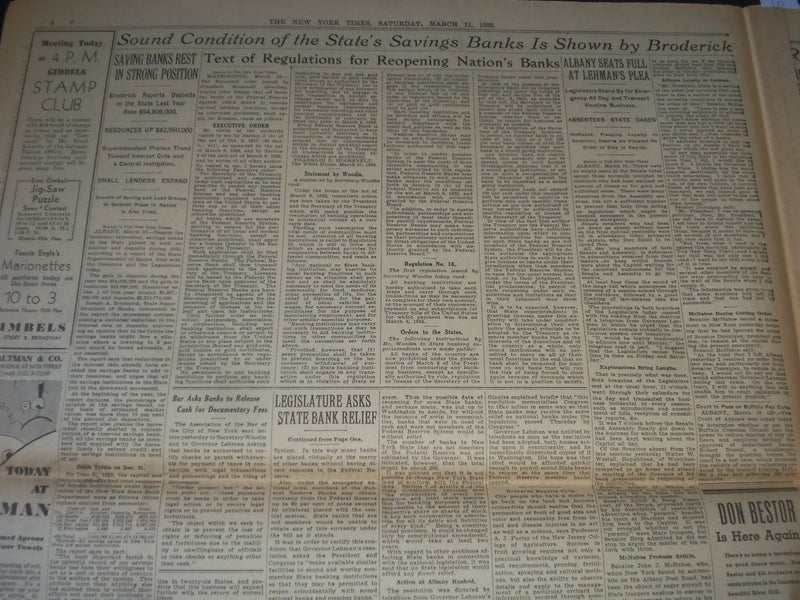 1933 MARCH 11 NEW YORK TIMES - SOUND BANKS TO BE ALLOWED TO OPEN - NP 3603