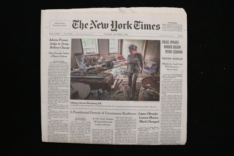 2024 OCTOBER 1 NEW YORK TIMES - ISRAEL INVADES BORDER REGION INSIDE LEBANON