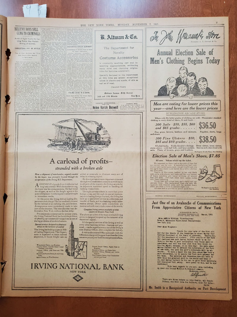 1921 NOVEMBER 7 NEW YORK TIMES - CURRAN PROMISES A HOUSECLEANING - NT 8022