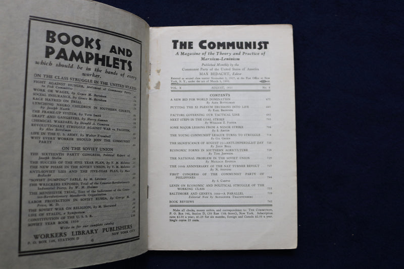 1931 AUGUST THE COMMUNIST MONTHLY PERIODICAL - K 478