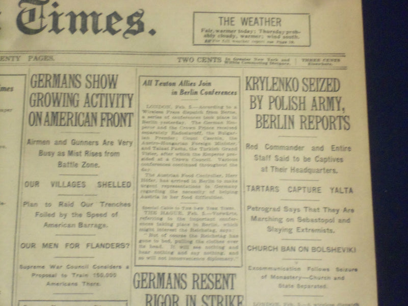 1918 FEBRUARY 6 NEW YORK TIMES - KRYLENKO SEIZED BY POLISH ARMY - NT 8232