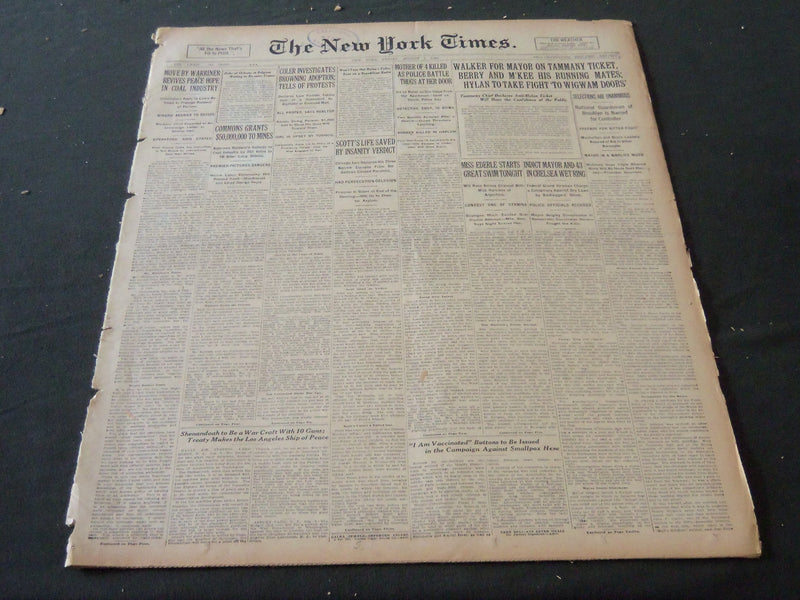 1925 AUGUST 7 NEW YORK TIMES - MISS EDERLE STARTS GREAT SWIM TONIGHT - NT 5457