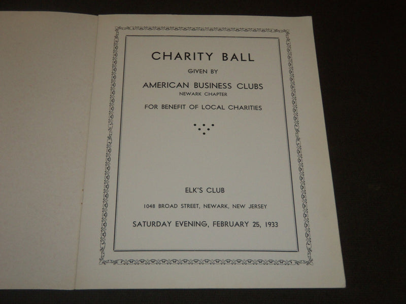 1933 AMERICAN BUSINESS CLUBS CHARITY PROGRAM - NEWARK NEW JERSEY - J 5225
