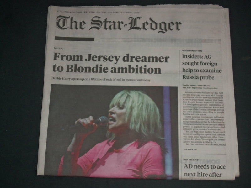 2019 OCTOBER 1 THE STAR-LEDGER NEWSPAPER - DEBBIE HARRY ROCK N' ROLL MEMOIR BOOK