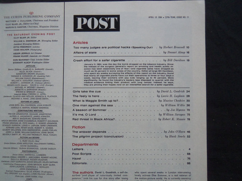 1964 APRIL 18 THE SATURDAY EVENING POST MAGAZINE - ELKE SOMMER COVER - SP 2405
