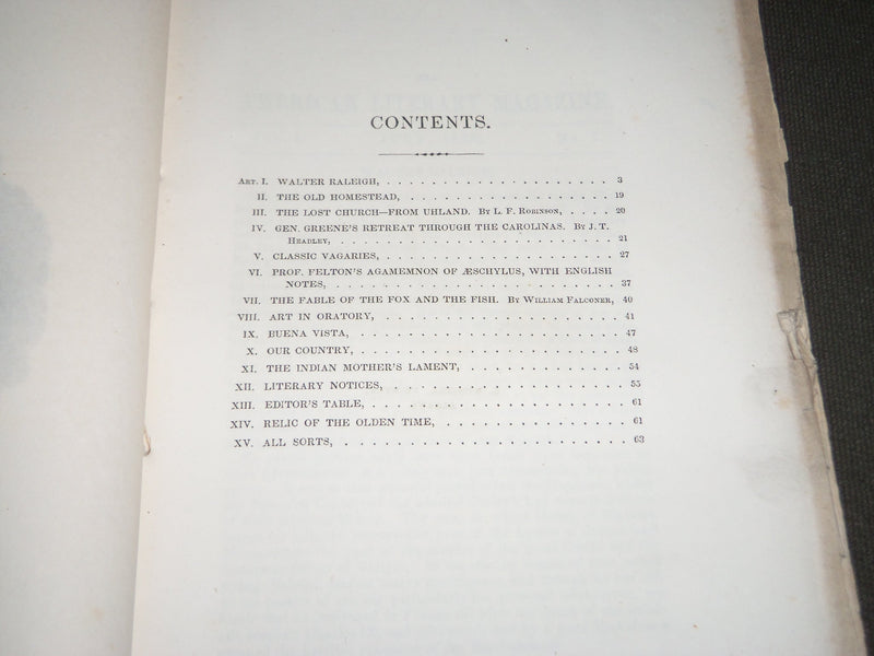 1847 JULY THE AMERICAN LITERARY MAGAZINE VOL 1 NO. 1 - WALTER RALEIGH - J 2787