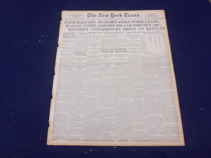 1920 JUNE 12 NEW YORK TIMES - FOUR BALLOTS, NO NOMINATION - NT 9112