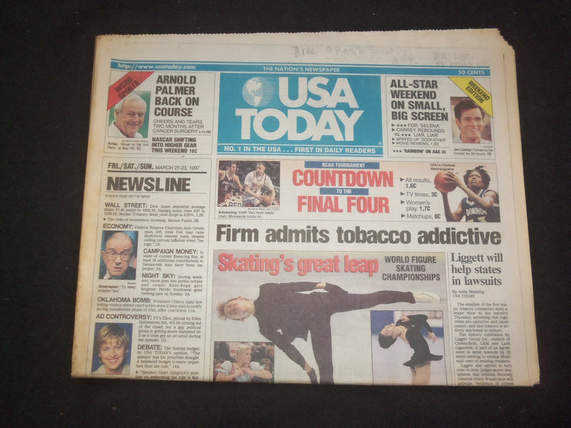 1997 MARCH 21-23 USA TODAY NEWSPAPER - FIRM ADMITS TOBACCO ADDICTIVE - NP 7857