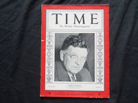 1933 AUGUST 28 TIME MAGAZINE - EDWARD J. KELLY, MAYOR OF CHICAGO - T 385