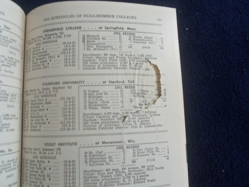 1952 OFFICIAL COLLEGIATE FOOTBALL RECORD BOOK - JOHN LATTNER COVER - SP 7492R