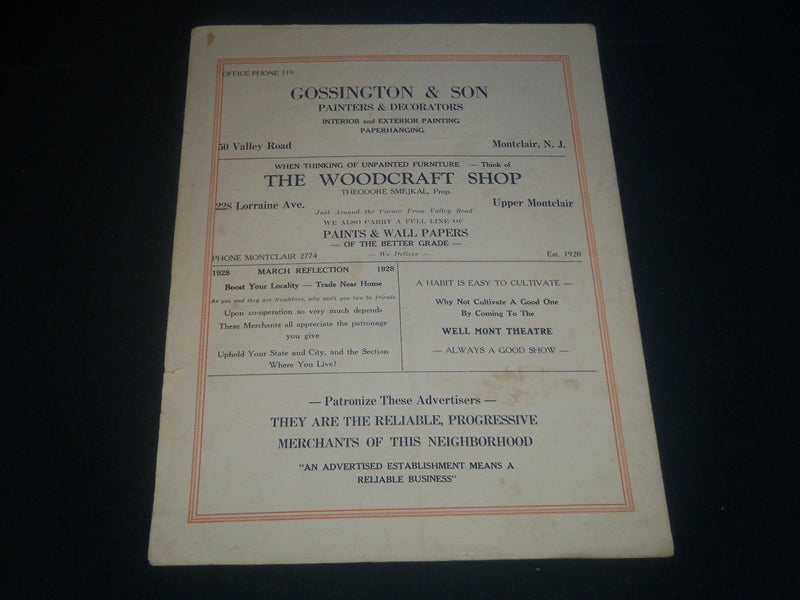 1928 WELL MONT THEATRE PROGRAM - MONTCLAIR NEW JERSEY - J 4204