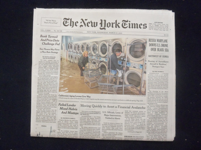 2023 MARCH 15 NEW YORK TIMES - RUSSIA WARPLANE DOWNS U.S. DRONE OVER BLACK SEA