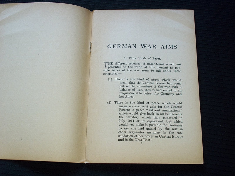 1918 GERMAN WAR AIMS SOFTCOVER BOOK BY EDWYN BEVAN - J 7162