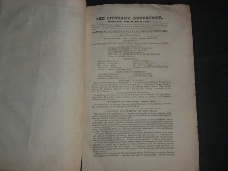 1841 APRIL THE MONTHLY LECTURE OF THE NAT'L SOCIETY OF LIT. & SCIENCE - J 4375
