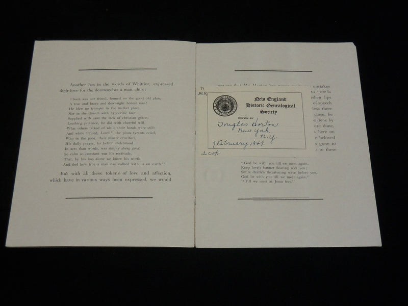 1891 IN MEMORIAM - WALTER HORTONY REV. A. M. LOCKWOOD - SOFTCOVER - J 6072