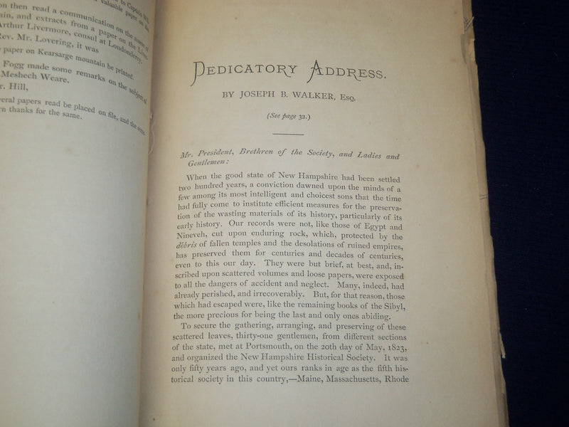 1872-1873 NEW HAMPSHIRE HISTORICAL SOCIETY PROCEEDINGS - SEMI-CENTENNIAL- J 4414
