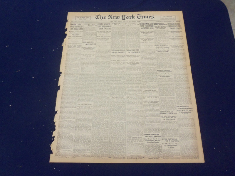 1917 MAY 28 NEW YORK TIMES - CLEMENCEAU PLEADS FOR COL. ROOSEVELT - NT 9145