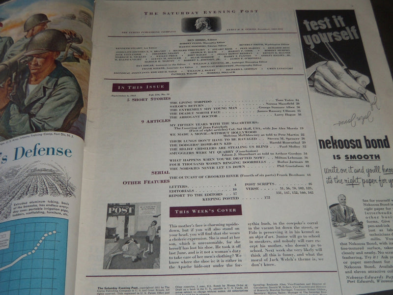 1951 SEPT 8 THE SATURDAY EVENING POST MAGAZINE - ILLUSTRATED COVER - SP 1883