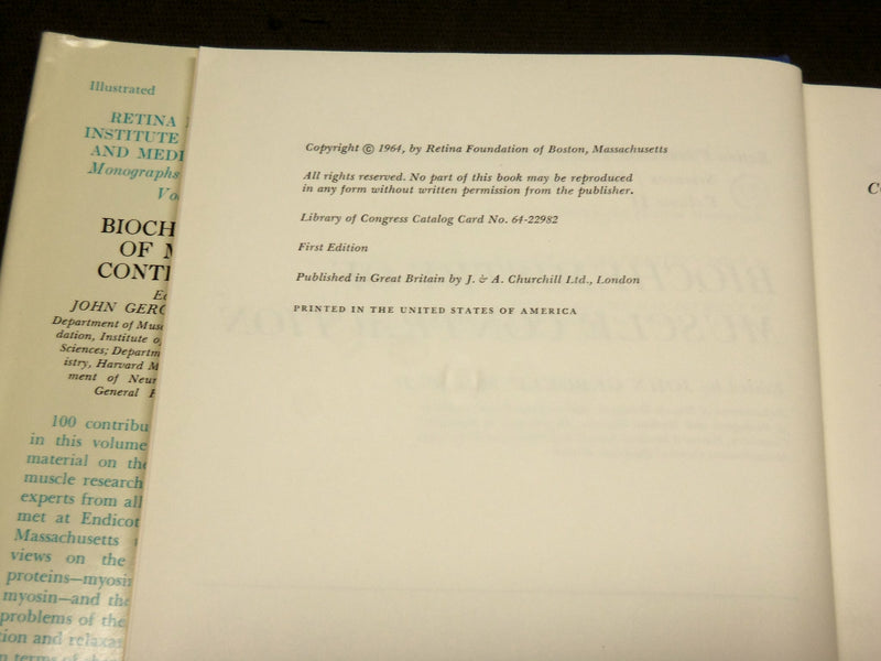 1964 BIOCHEMISTRY OF MUSCLE CONTRACTION BOOK BY JOHN GERGELY - KD 6059