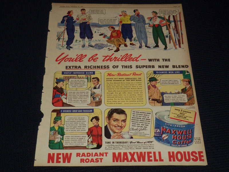 1939 FEB 19 CLARK GABLE MAXWELL HOUSE COFFEE MAGAZINE ADVENTURE - NP 2152T