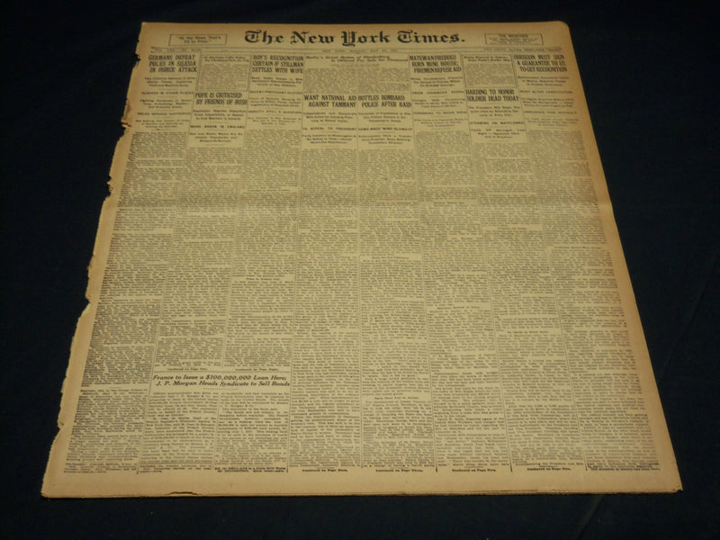 1921 MAY 23 NEW YORK TIMES - HARDING TO HONOR SOLDIER DEAD TODAY - NT 8599