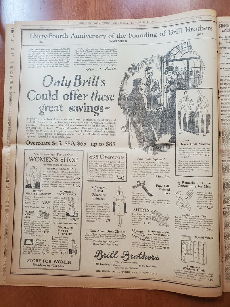 1921 NOVEMBER 9 NEW YORK TIMES NEWSPAPER - MAYOR HYLAN IS RE-ELECTED - NT 8020