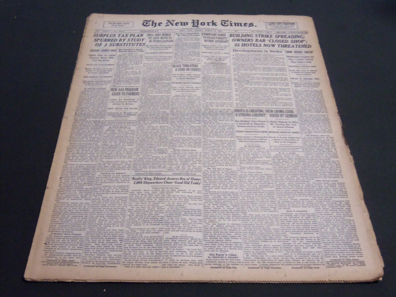 1936 MARCH 6 NEW YORK TIMES - BUILDING STRIKE SPREADING 35 HOTELS - NT 6882