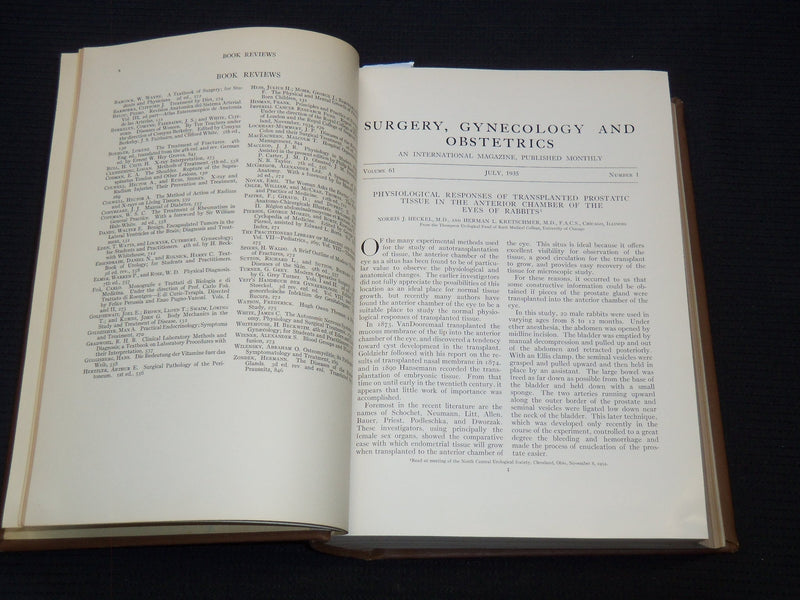 1935 JUL-DEC SURGERY, GYNECOLOGY AND OBSTETRICS MAGAZINE BOUND VOLUME -KD 4784B