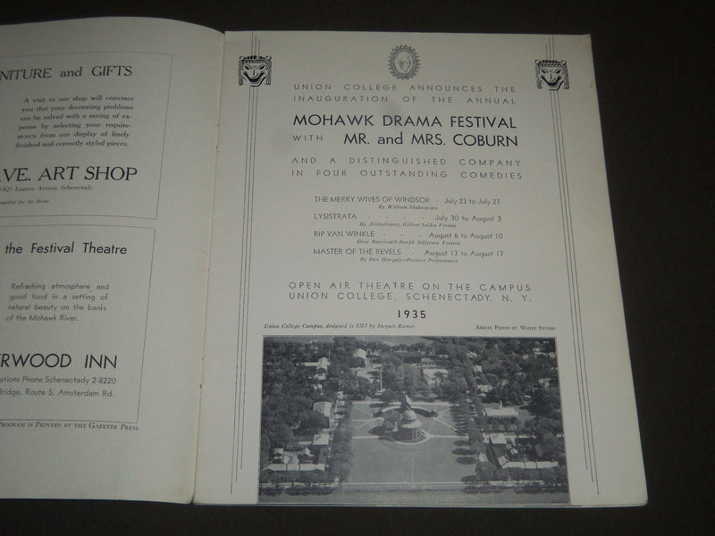 1935 SUMMER UNION COLLEGE MOHAWK DRAMA FESTIVAL PROGRAM - J 2301