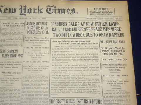 1922 AUGUST 21 NEW YORK TIMES - RAIL CHIEFS SEE PEACE THIS WEEK - NT 8388