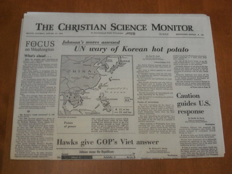 1968 JAN 27 THE CHRISTIAN SCIENCE MONITOR- UN WARY OF KOREAN HOT POTATO- NP 4636