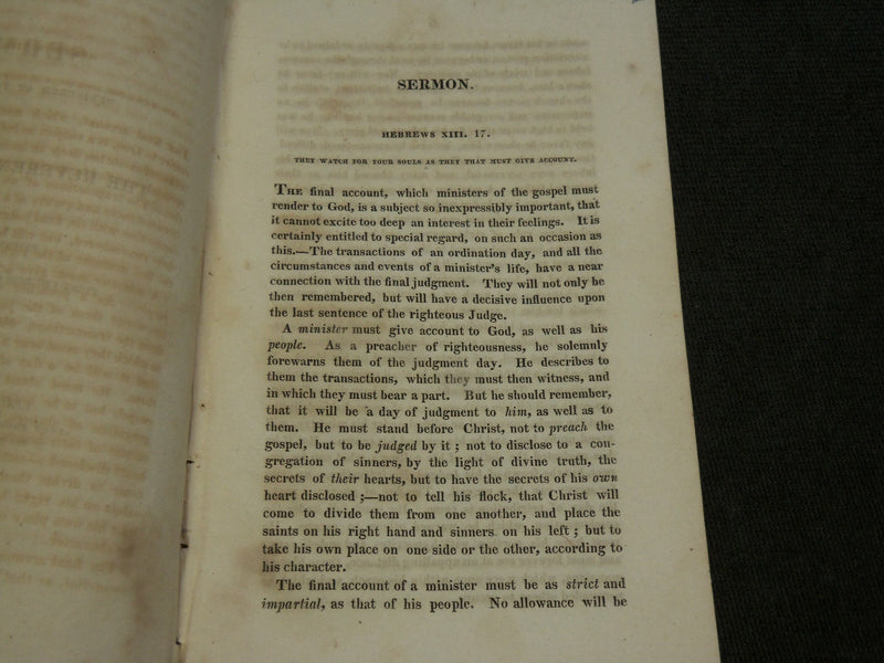 1818 THE REVEREND JOEL HAWES ORDINATION SERMON - LEONARD WOODS BOOK - J 6213
