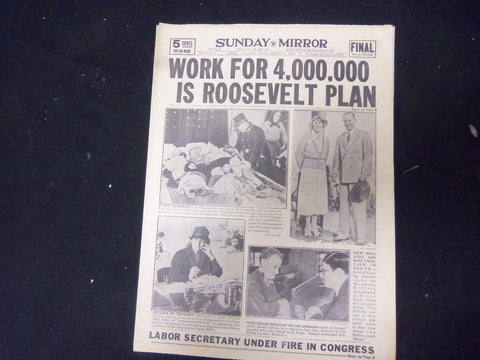1935 JAN 6 NEW YORK SUNDAY MIRROR-WORK FOR 4,000,000 IS ROOSEVELT PLAN - NP 2246