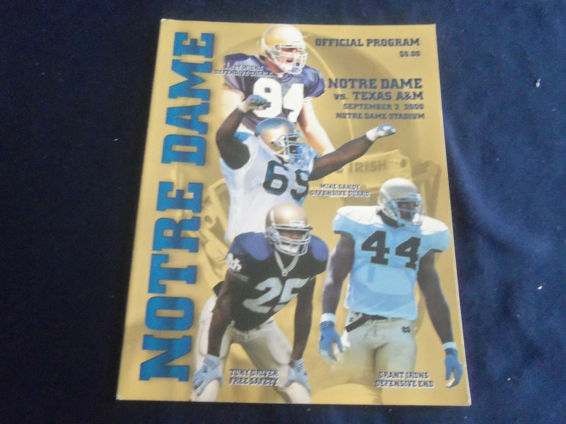 2000 SEPTEMBER 2 FOOTBALL PROGRAM - UNIV NOTRE DAME VS TEXAS A&M UNIV - SP 1213L