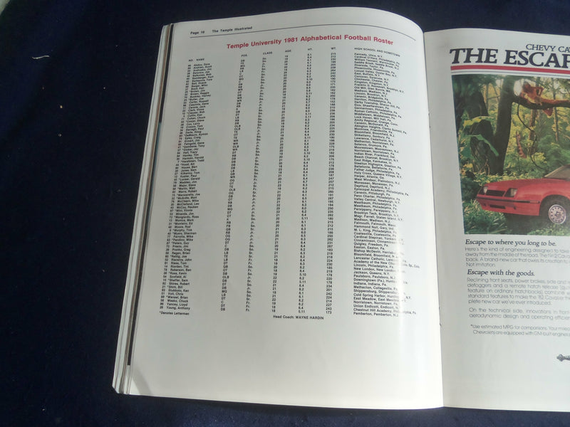 1981 SEP 5 FOOTBALL PROGRAM - TEMPLE UNIV VS COLLEGE WILLIAM & MARY - SP 1218I