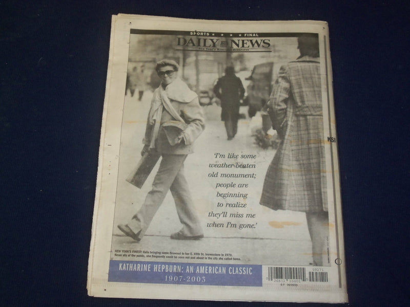 2003 JUE 30 NY DAILY NEWS NEWSPAPER - KATHERINE HEPBURN DIED 1907-2003 - NP 4075