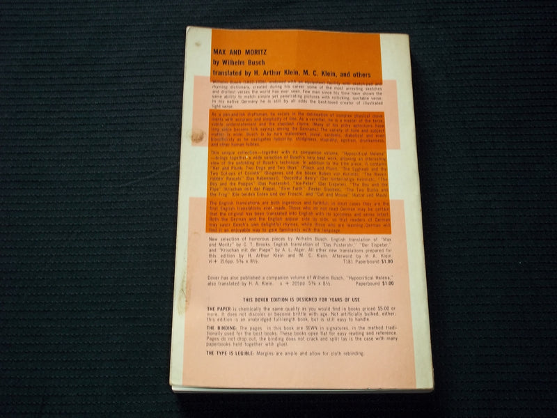 1962 MAX AND MORITZ SOFTCOVER BOOK BY WILHELM BUSCH - KD 7585