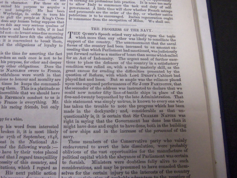1859 JANUARY-JUNE SATURDAY REVIEW BOUND VOLUME NO. 7 - PUB. IN LONDON - R 1144