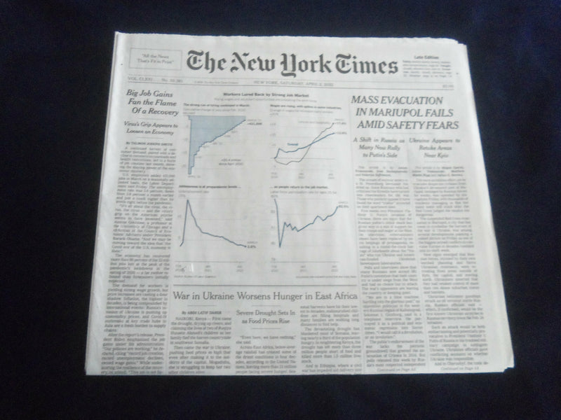 2022 APRIL 2 NEW YORK TIMES- MASS EVACUATION IN MARIUPOL FAILS AMID SAFETY FEARS
