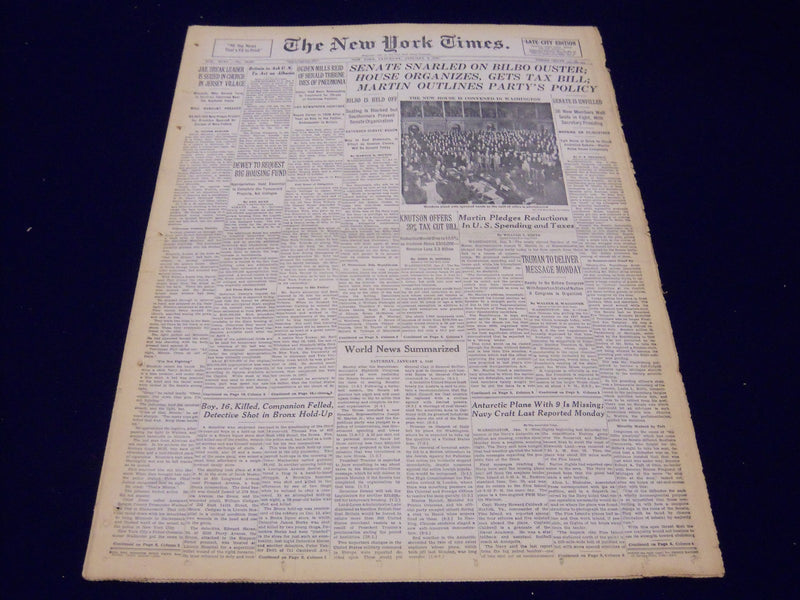 1947 JANUARY 4 NEW YORK TIMES - SENATE SNARLED ON BILBO OUSTER - NT 98